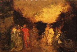 Adolphe-Joseph Monticelli Twilight Promenade in a Park oil painting picture
